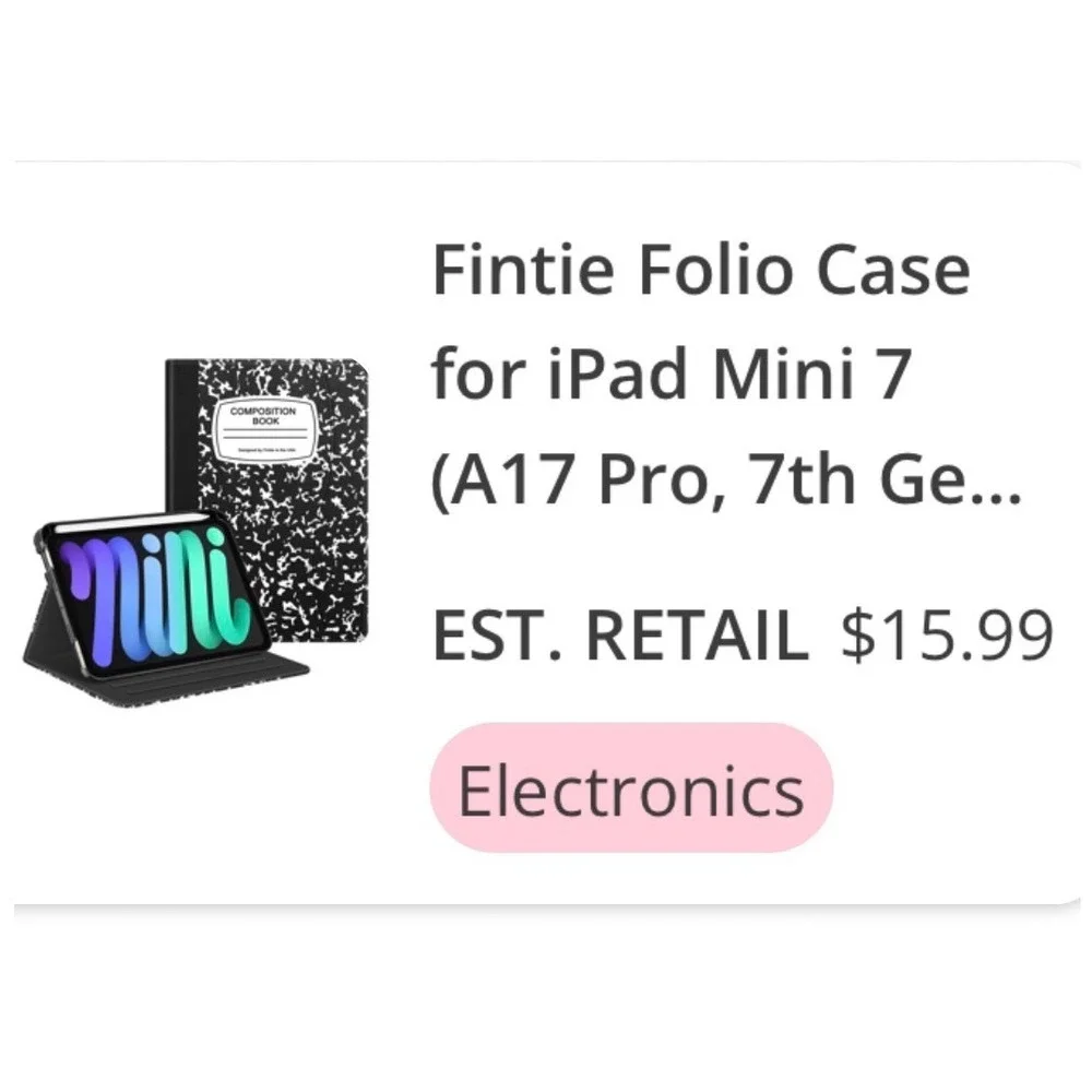 Fintie iPad Mini 7 Case Composition Book Folio Stand Cover Black White Retro